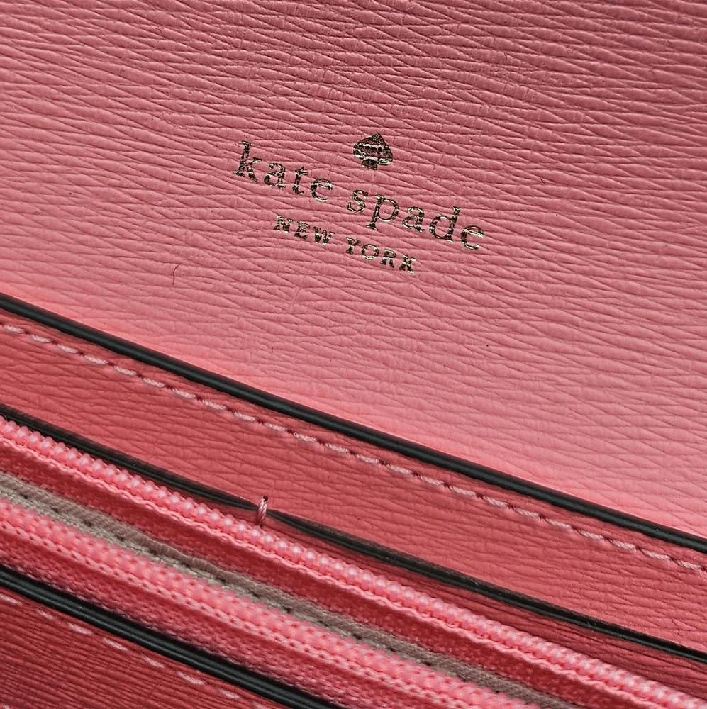 Kate Spade pink peach clutch wallet crossbody bag gold chain‎ straps - Picture 7 of 10